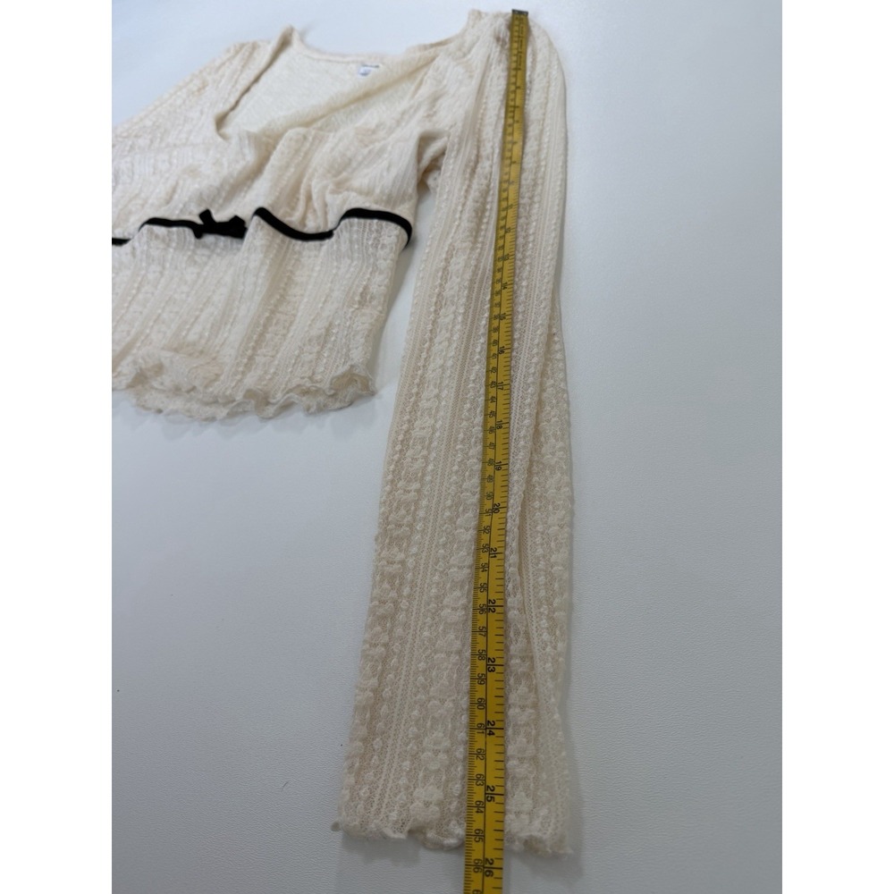 Kimchi Blue Lace Knit Top XL Ivory Sheer Long Sleeve Bow Coquette Fairy Grunge - Picture 6 of 6